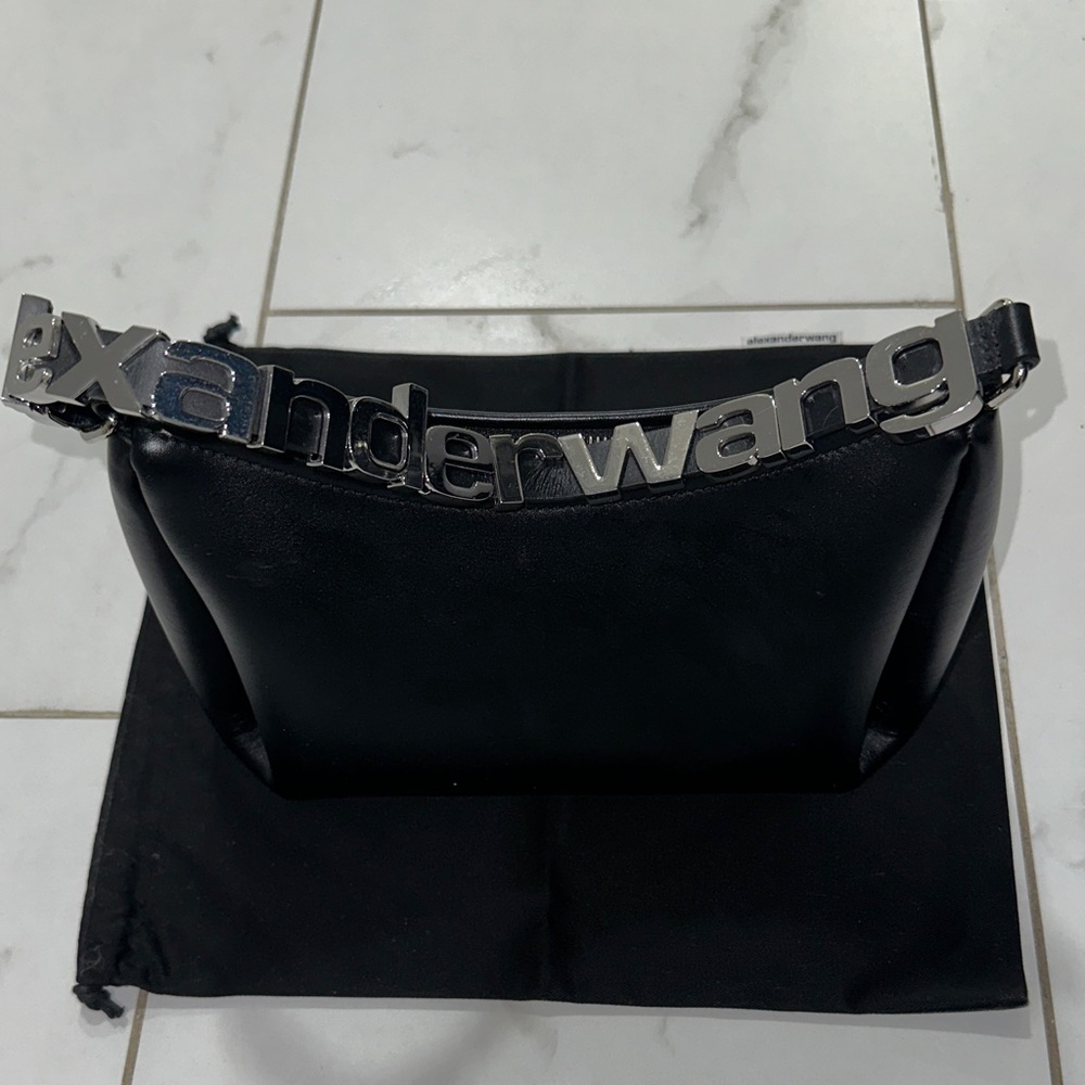 Alexander Wang Marquess Medium Hobo Leather Bag Black with Silver Logo